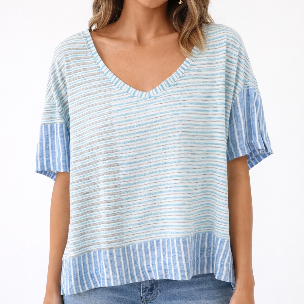 prAna‎ Striped Tee Women’s XL Relaxed Fit Cotton Blend Coastal Boho Top